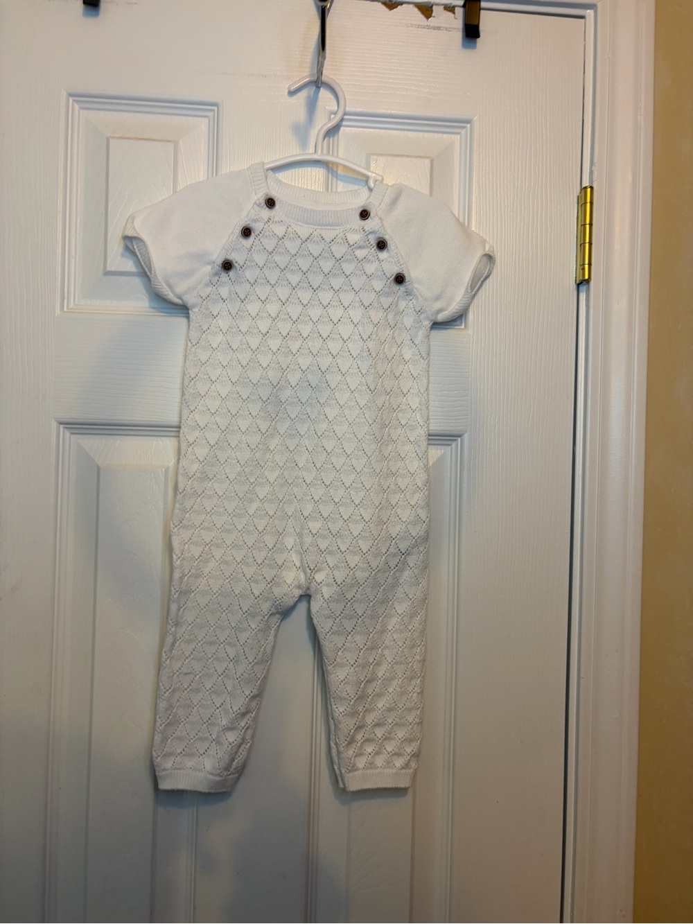 Janie and Jack Vintage White Pointelle Textured Knit🧶Baby Romper Sz 6-12M